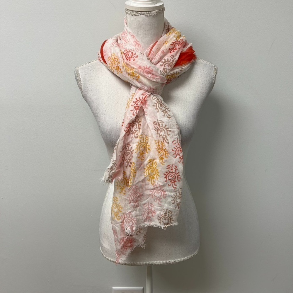 Mangrove Vasari Scarf Wrap Shawl Orange White Multi One Size Lightweight Artsy - Picture 10 of 12